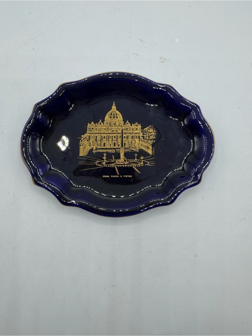 Dark Blue Porcelain Trinket Dish/Catchall Tray Piazza San Pietro